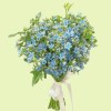 Full a full hand-tied cloud of fresh blue tweedia star flowers with natural green leaves