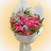 Peach Sky Spray Rose Bouquet with peach-pink spray roses and pale blue star flowers