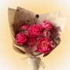 Peony Fairy Bouquet with pink peonies, dusty blush roses, purple allium-like spherical flowers